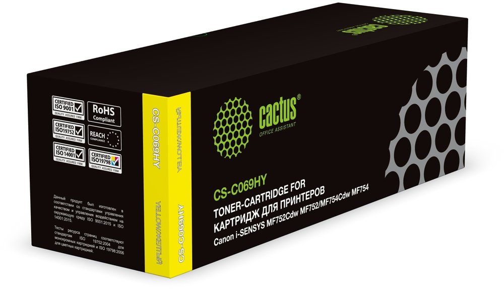Лазерный картридж CACTUS CS-C069HY 069H желтый 5500 страниц для Canon i-Sensys MF752Cdw MF752/MF754Cdw 1961524