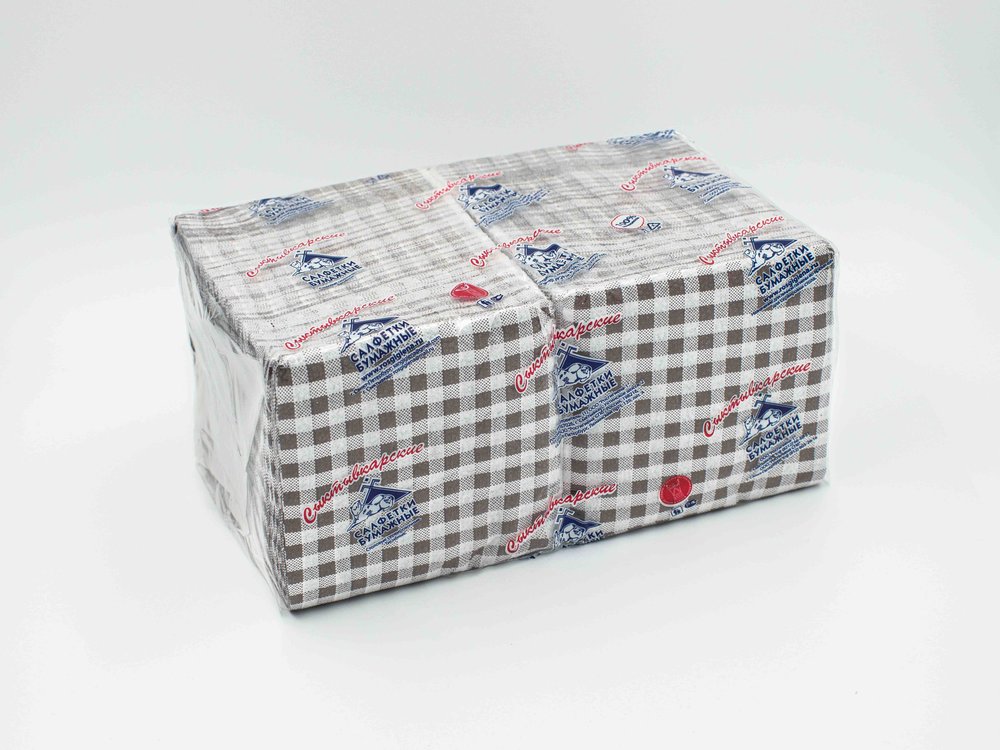 Салфетки Сыктывкарские 24x24 см, 1 слой, с рисунком шотландка, шоколад, 400 шт 1001381778
