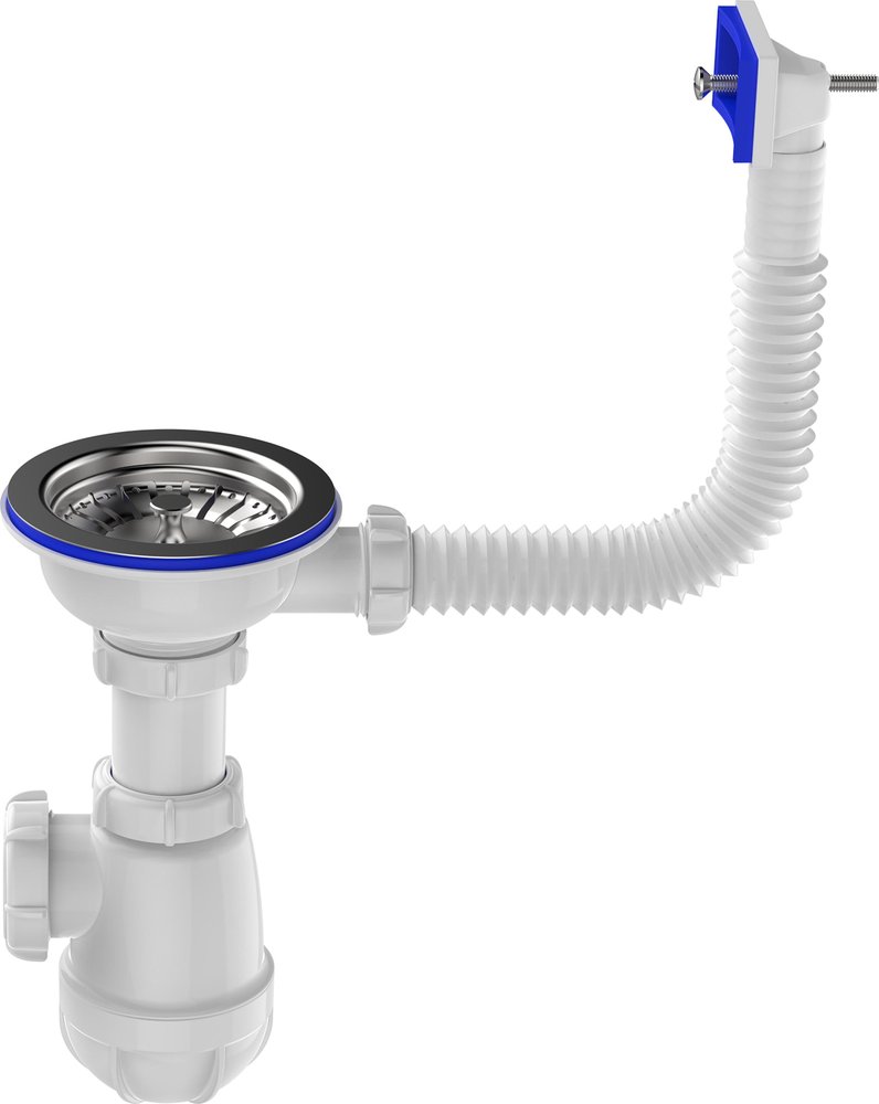 Сифон для мойки Aquant 3 1/2'х40 с мет.реш. с прямоуг. переливом B0145-13-MR