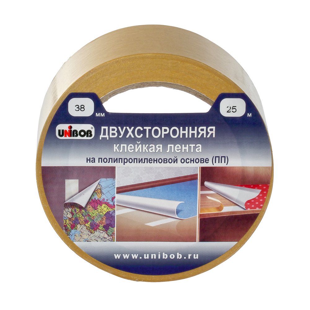 Двухсторонняя клейкая лента UNIBOB 38 мм х 25 м полипропилен 214983