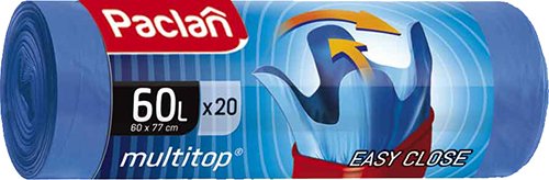 Мешки для мусора Paclan 60 л, с ушками, синие, в рулоне 20 шт., ПНД, 14 мкм, 60x77 см, 'Multitop' 604062 5900942341733
