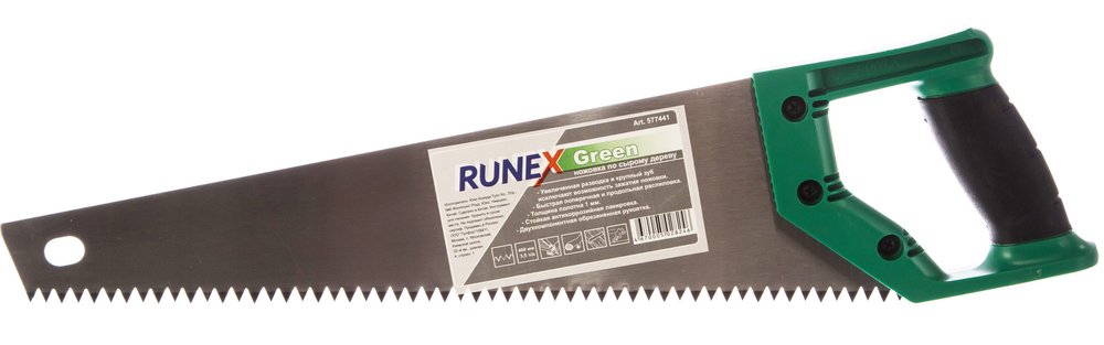 Ножовка по сырой древесине Runex Green 400мм прямой крупный зуб 577441