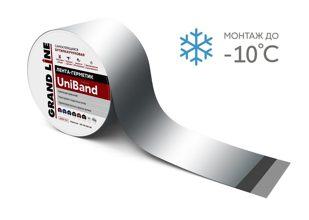 Герметизирующая лента Grand Line UniBand самоклеящаяся серебристая 10 м х 10 см 461682