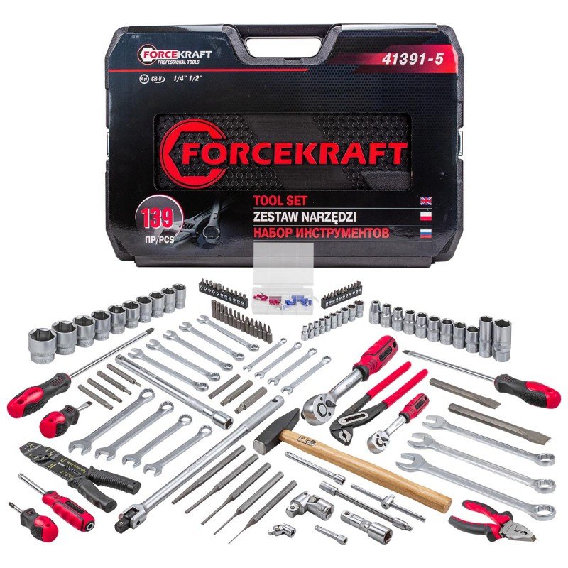 Набор инструментов Forcekraft 139 предметов 1/4', 1/2' (6гр.) (4-32мм) FK-41391-5(56420)