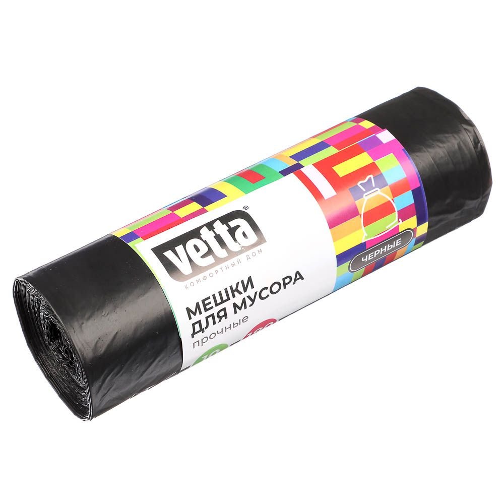 Мешки для мусора 180 л, 10 шт, прочные ПВД, рулон VETTA 449-043