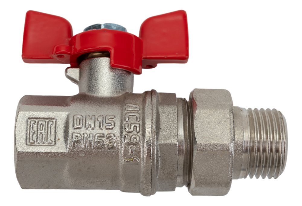 Шаровой кран VALFEX PREMIUM для воды, с американкой, 1/2' ВР/НР, бабочка VF.227.NB1.012.PREMIUM