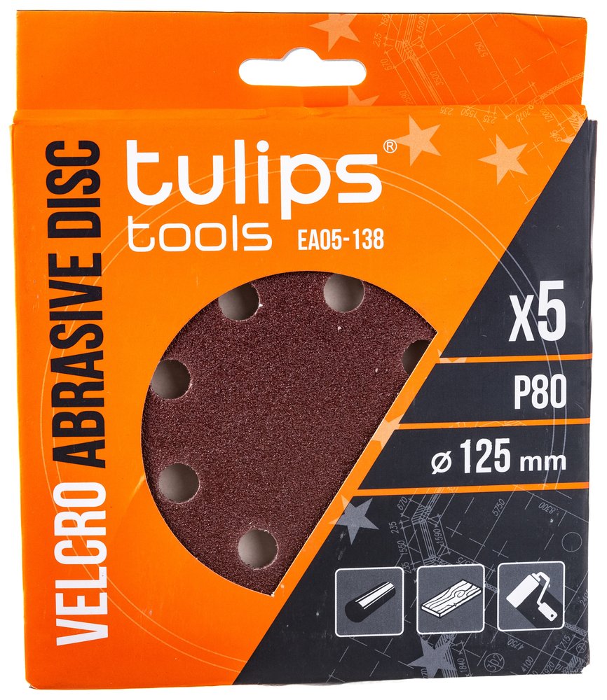 Диск шлифовальный с липучкой (5 шт, 125 мм, P80) Tulips tools EA05-138