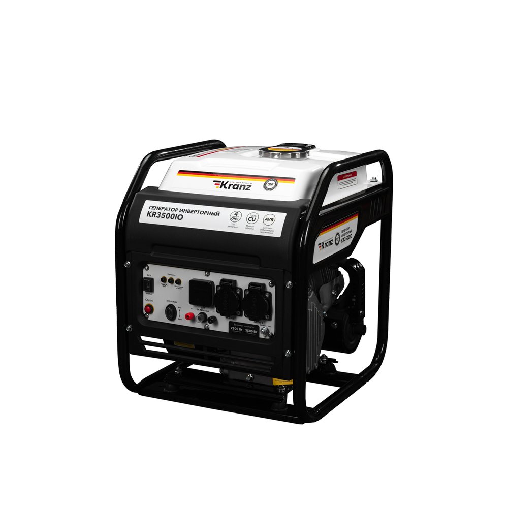 Инверторный генератор KRANZ KR3500IO 3,5 кВт, 230 В, 7 л, открытый корпус, ручной старт KR-16-1143