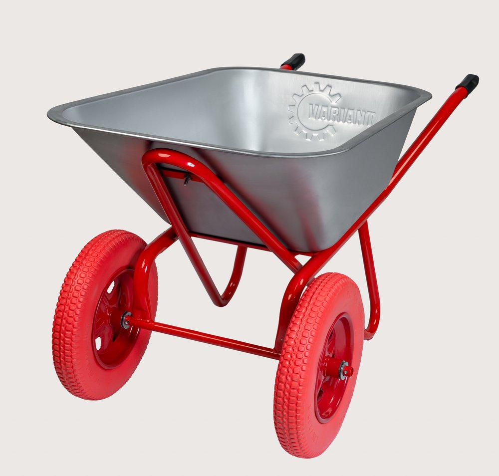 Строительная тачка Variant двухколесная, УСИЛЕННАЯ PU, 110 л, 2 колеса PU (ПОЛИУРЕТАНОВОЕ), 3.25/3.00-8. грузоподъемность 200 кг, корыто 0,8 мм. 12110Лт