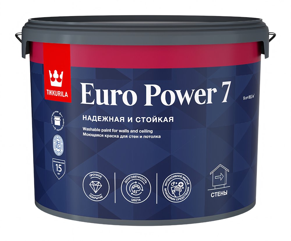 Интерьерная краска Tikkurila EURO POWER 7 стойкая к мытью A матовая 9л 700001121