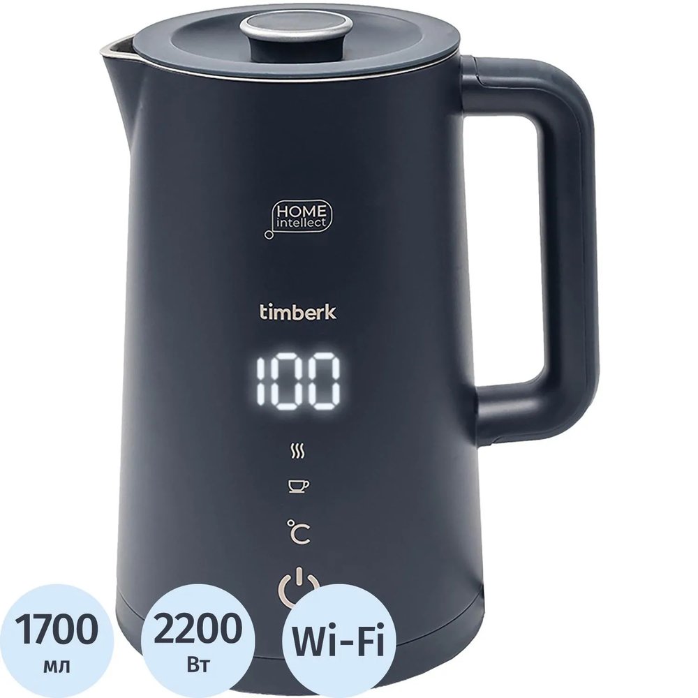 Чайник электрический Timberk T-EK21S104WF, 2200Вт, 1.7л, Wi-Fi, черный