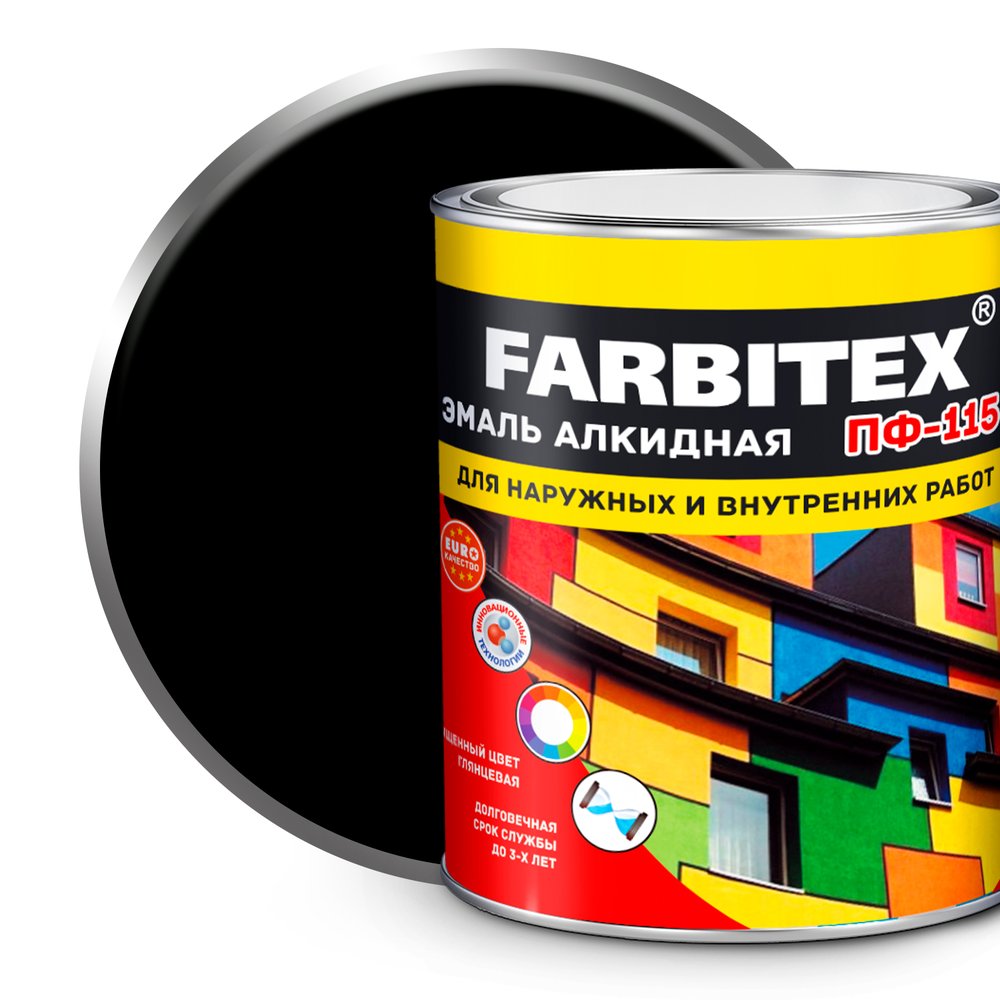 Алкидная эмаль FARBITEX ПФ-115 (черный, 1.8 кг) 4300006037