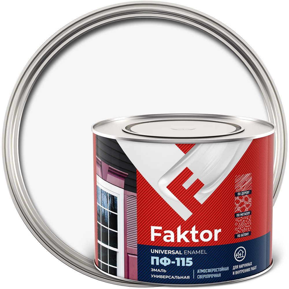Универсальная эмаль ПФ-115 ЯРОСЛАВСКИЕ КРАСКИ FAKTOR белая, банка 1,9 кг 214710