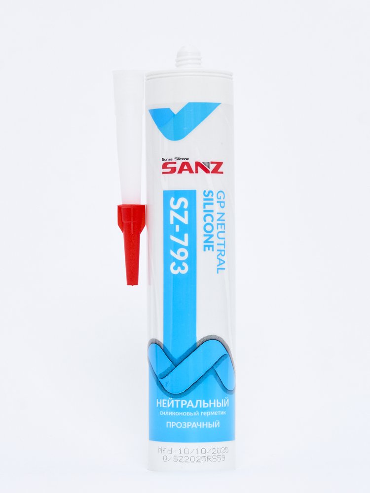 Нейтральный силиконовый герметик SANZ SZ-793 прозрачный, 280 мл. 793-7356-C