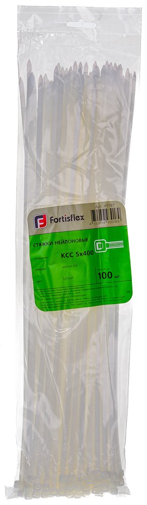 Стяжки FORTISFLEX нейлоновые КСС 5х400 белый уп.100шт 49787