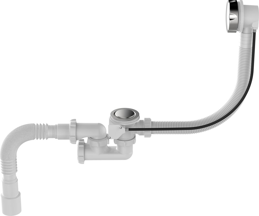 Сифон для ванны Aquant 1 1/2'х40 с выпуском и переливом, 40x40/50 полуавтомат V312-18-MR