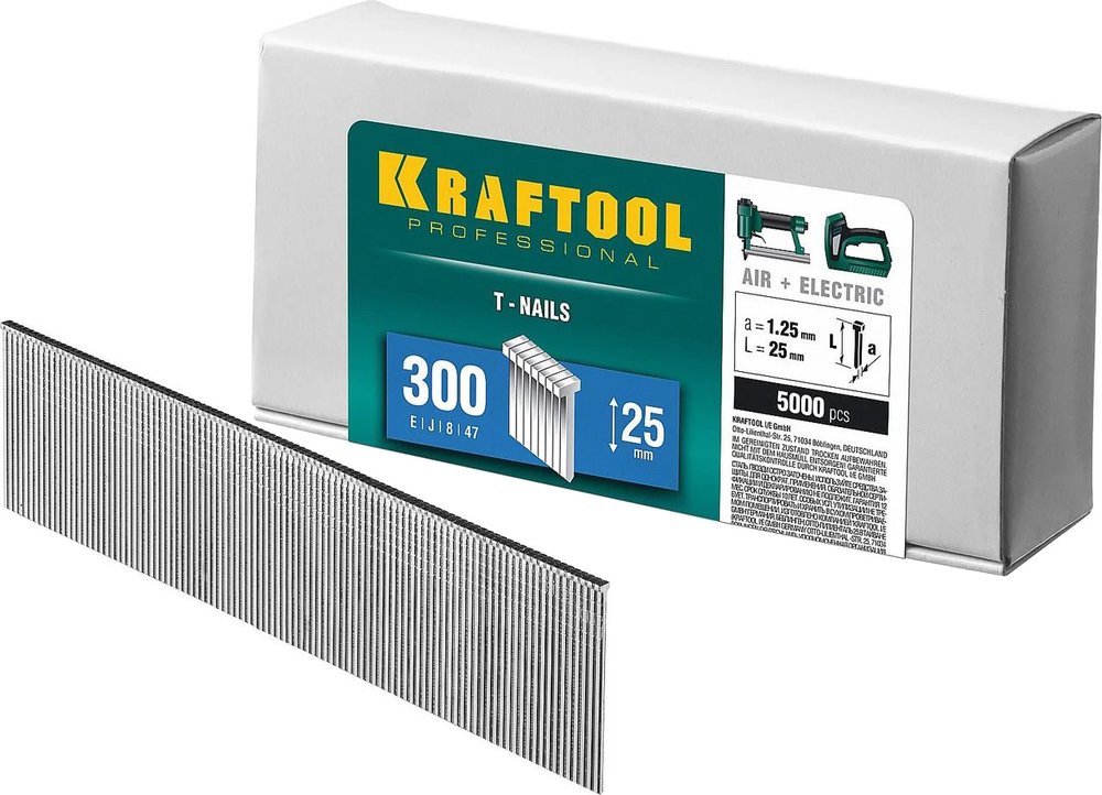 Гвозди для нейлера KRAFTOOL тип 18GA (47/300/F) 25 мм, 5000 шт, 31785-25
