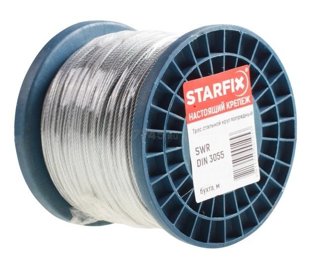 Стальной круглопрядный трос STARFIX SWR М8, DIN 3055, бухта 100 м SMP-53678-100