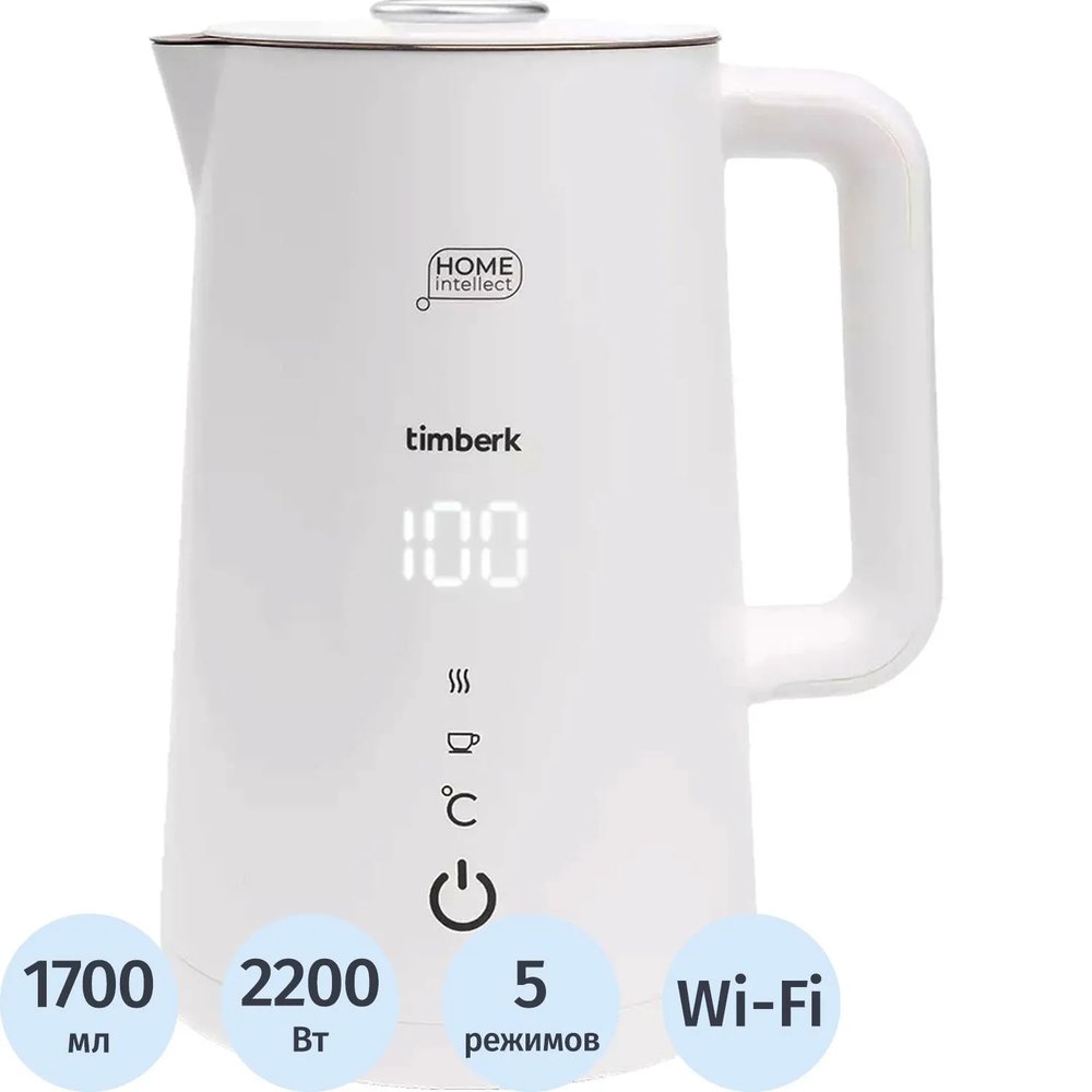 Чайник Timberk T-EK21S103WF, электрический с Wi-Fi,2200Вт, 1.7л, белый
