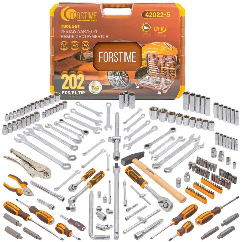 Набор инструментов FORSTIME 1/4', 3/8', 1/2' 6гр. 202 предметов FT-42022-5(56911)