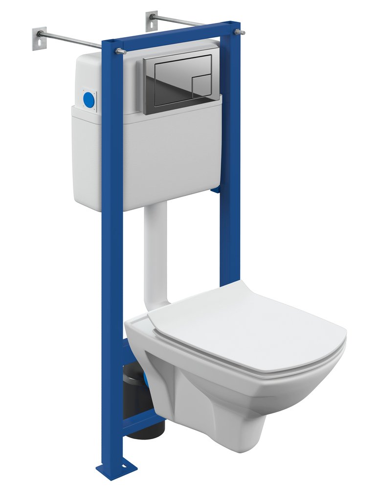 Комплект Cersanit CARINA XL CO DPL EO slim инсталляция VECTOR, кнопка CORNER пластик хром глянцевый 64441