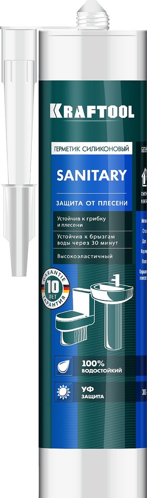 Герметик KRAFTOOL силиконовый белый, санитарный, 300мл 41255-0