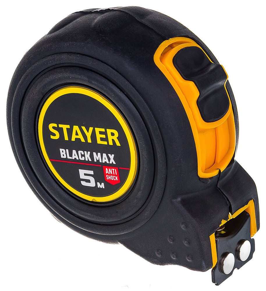 Рулетка Stayer BlackMax 5м / 19мм в ударостойком полностью обрезиненном корпусе и двумя фиксаторами 3410-05_z02