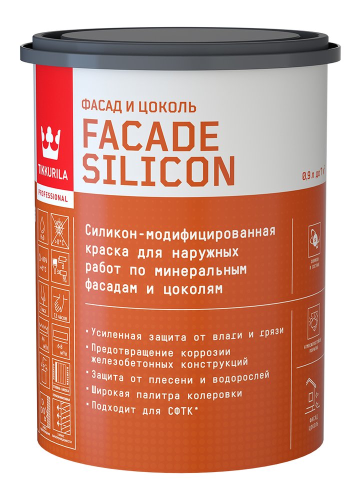 Фасадная краска Tikkurila Facade Silicon VVA глубокоматовая 0,9л 700011473
