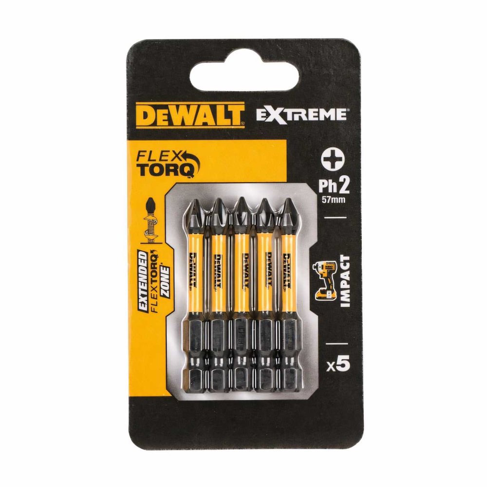 Биты ударные IMPACT Torsion (5 шт, Ph2, 57мм) DEWALT DT7998T