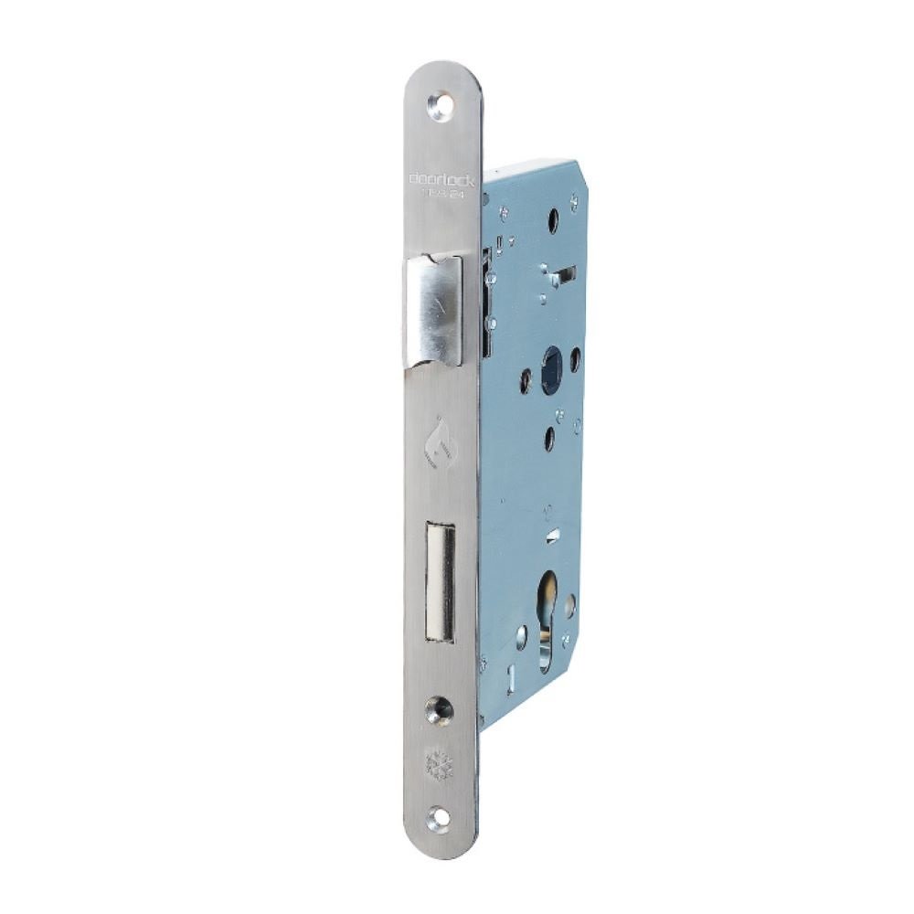 Корпус огнестойкого замка Doorlock DL1769С/65/72/24/9/SSS матовая нержавеющая сталь, реверсивный, под цилиндр, бэксет 65 мм, межосевое расстояние 72 мм 75307