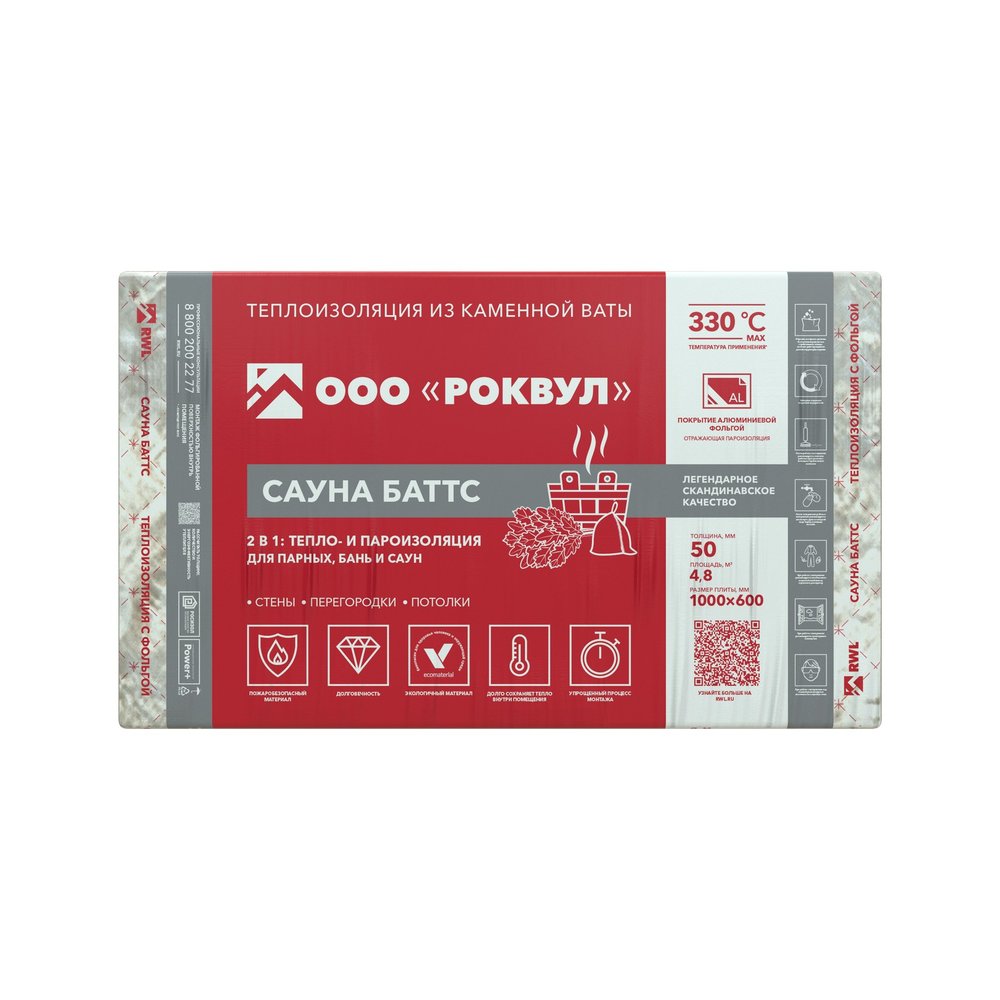 Теплоизоляция RWL САУНА БАТТС 1000x600x50 ГП-222937