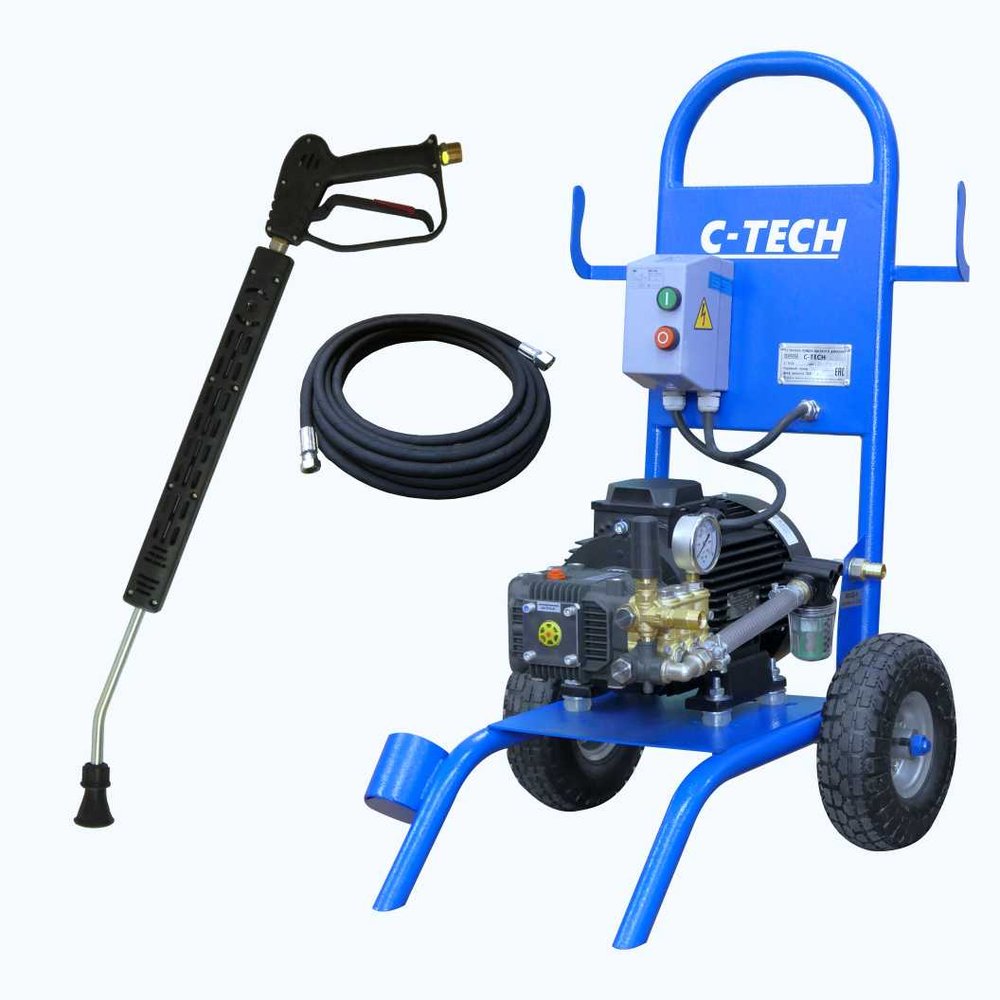 Мойка высокого давления C-TECH АВД 200 бар, 15 л/мин, 5.5 кВт ByPass + комплект ручной мойки NTR2015ET1E1BP2FM-10-SPG6 NTR2015ET1E1BP2FMT-10-SPG6