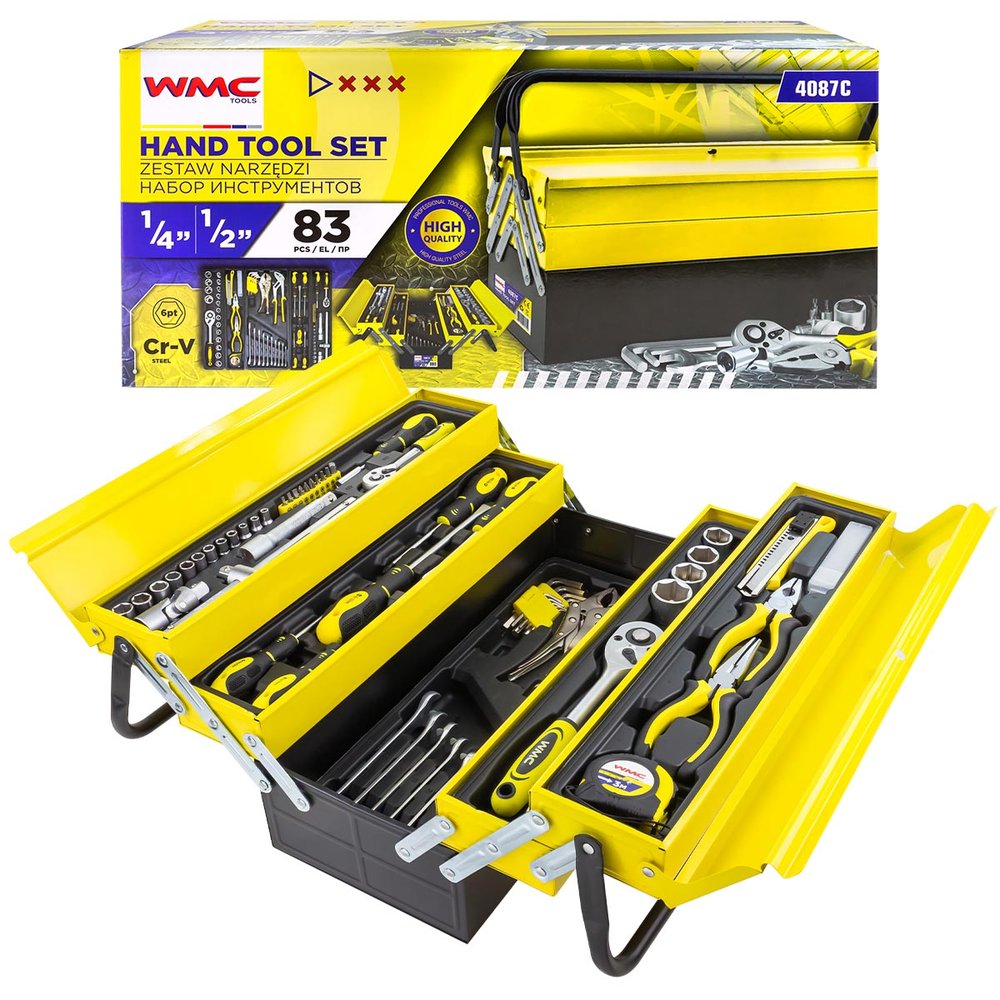 Набор инструмента WMC TOOLS 87 пр. 6гр., в металлическом складном кейсе WMC-4087C WMC-4087C(47735)