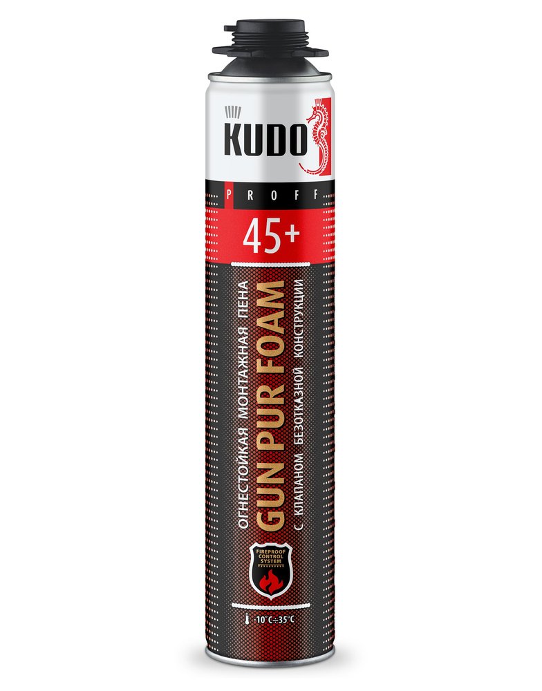 Полиуретановая монтажная пена KUDO ПРОФ огнестойкая всесезонная PROFF 45+ 1000мл KUPPF10U45+