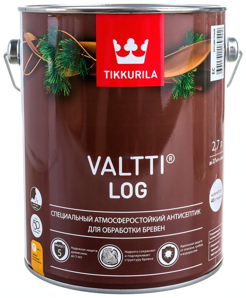 Антисептик Tikkurila VALTTI LOG специальный для бревен, атмосферостойкий, бесцветный 2,7л 51836 700010346