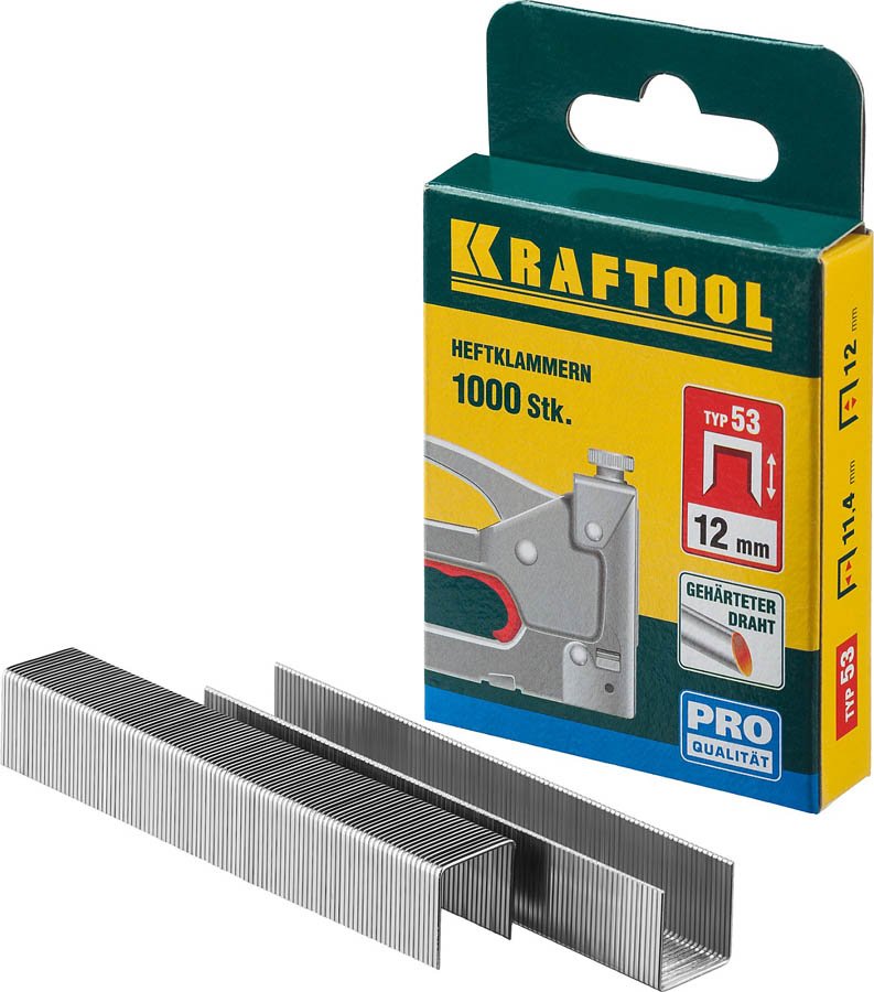 Скобы для степлера KRAFTOOL тип 53 (A /10 /JT21) 12 мм, 1000 шт, калибр 23GA, 31670-12