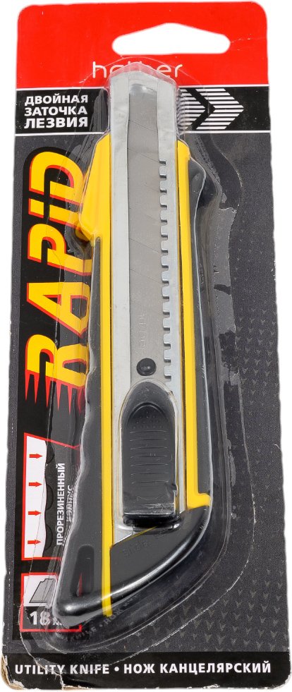 Канцелярский нож Hatber RAPID 18мм, AUTO, LOCK прорезиненный корпус 12 шт 060165