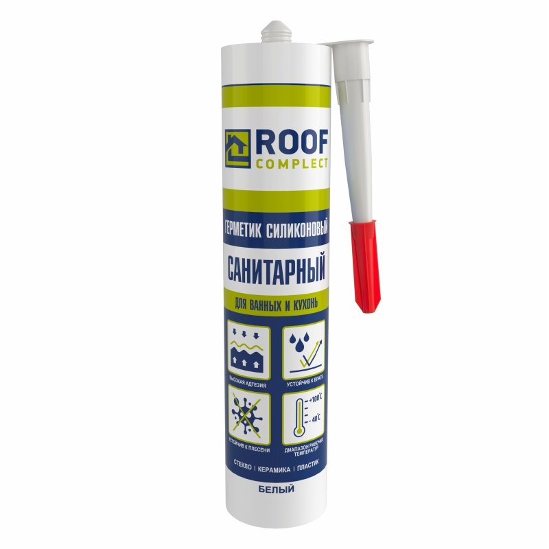 Силиконовый санитарный герметик Roof Complect белый, 260 мл 00000344832