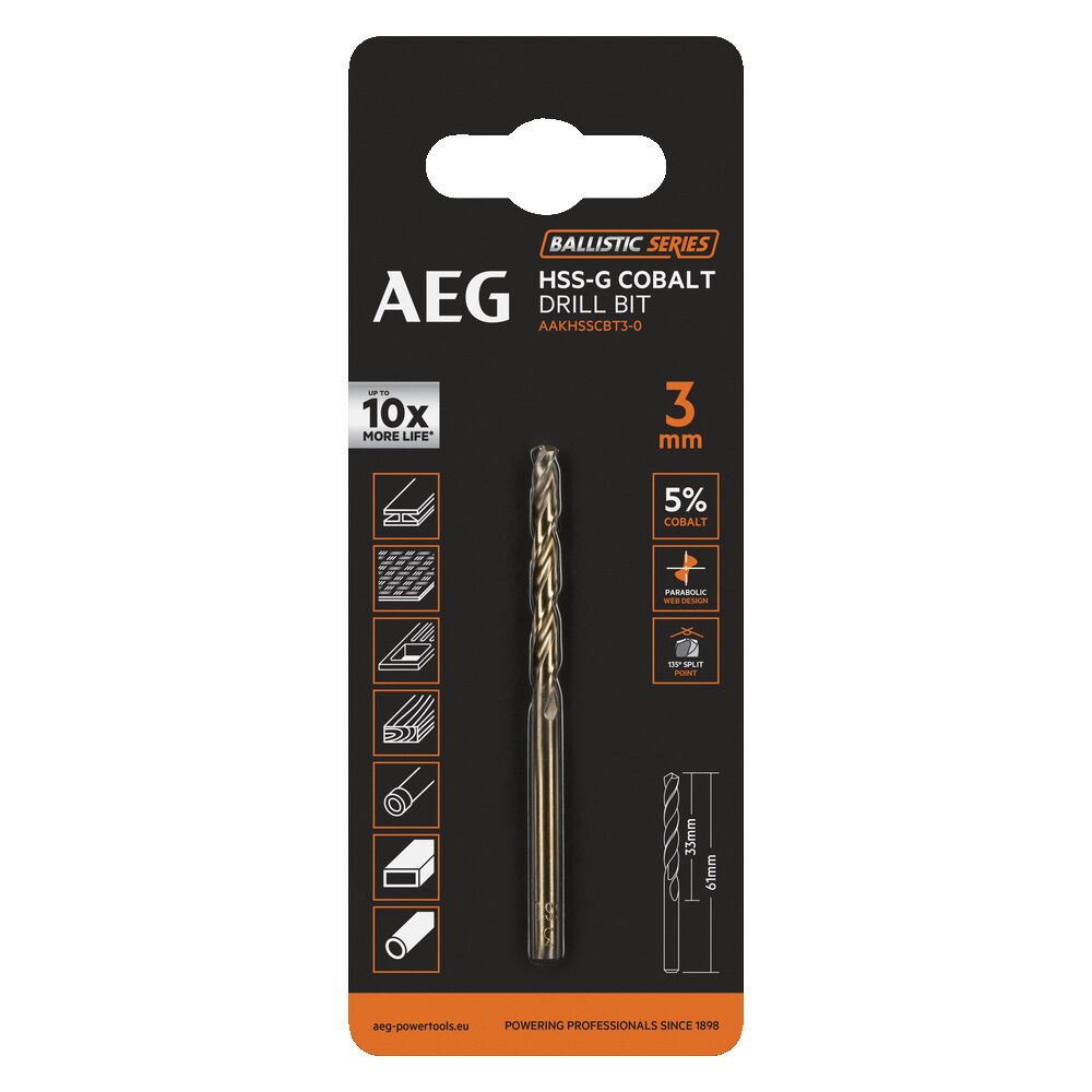 Сверло по металлу HSS-Co (3х33х61 мм) AEG AAKHSSCBT3-0 4932479325