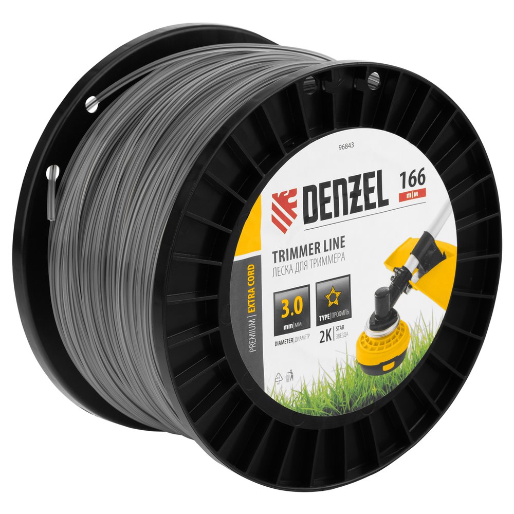 Леска двухкомпонентная EXTRA CORD (3 мм, 166 м, звезда, на DIN катушке) для триммера Denzel 96843