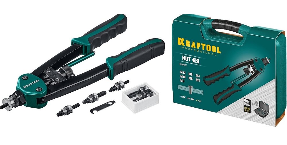 Резьбовой двуручный заклепочник KRAFTOOL Nut-12 М3-М12, в кейсе 31183