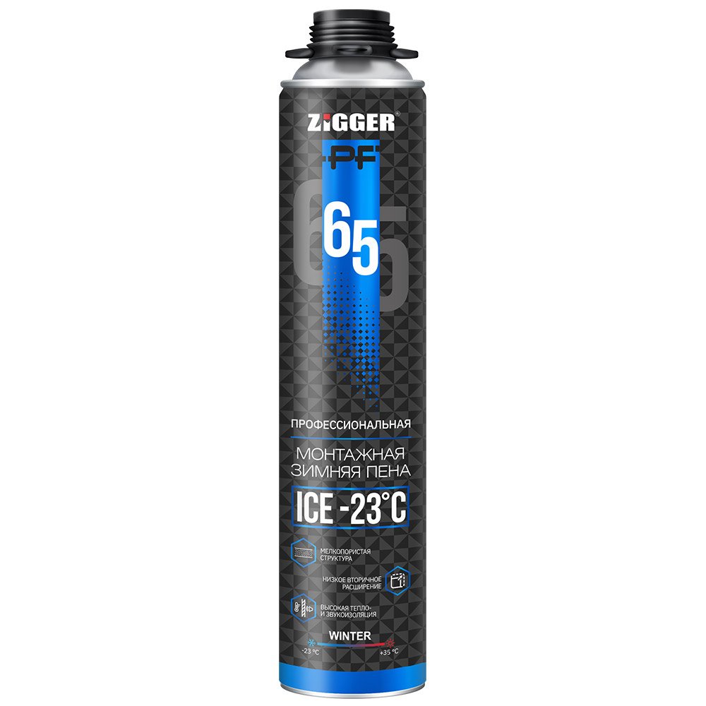 Пена монтажная ZIGGER, 65 л, ПРОФ ICE -23°C, 850 мл/920 г, зимняя 01-03-67