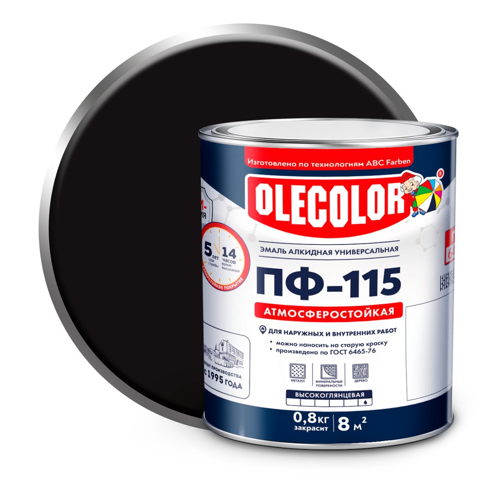 Эмаль OLECOLOR ПФ-115 черный, 2.7 кг 4300000246