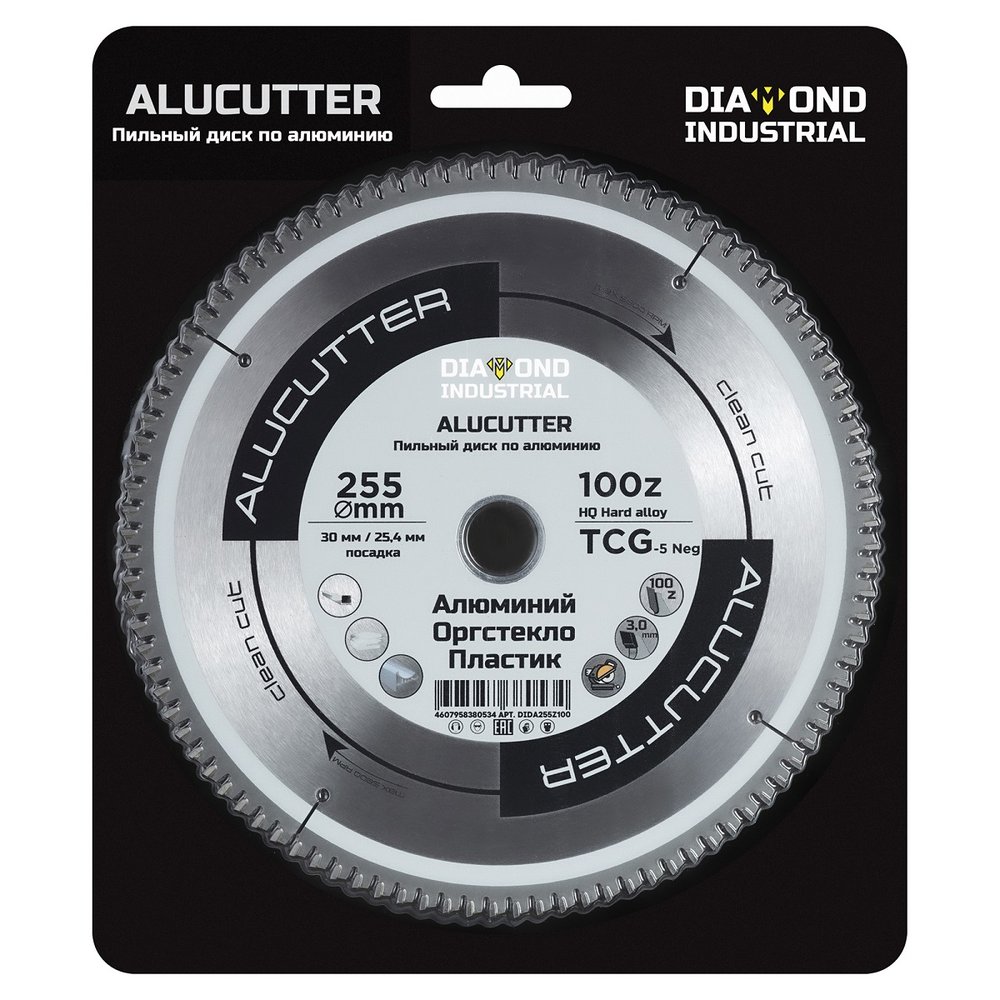Диск пильный по алюминию, пластику Alucutter 255x30/25.4 мм, Z=100 TCG Diamond Industrial DIDA255Z100