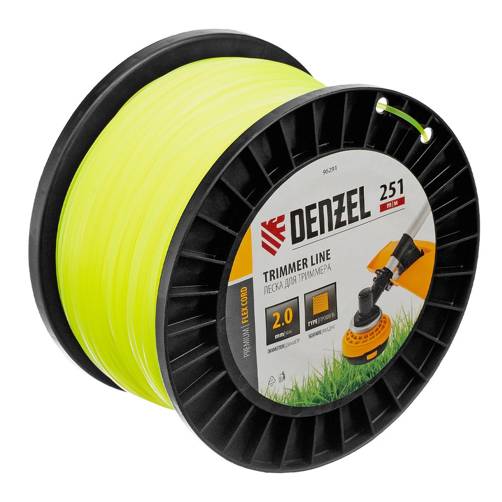 Леска FLEX CORD квадрат 2 мм, 251 м, на DIN катушке для триммера Denzel 96291