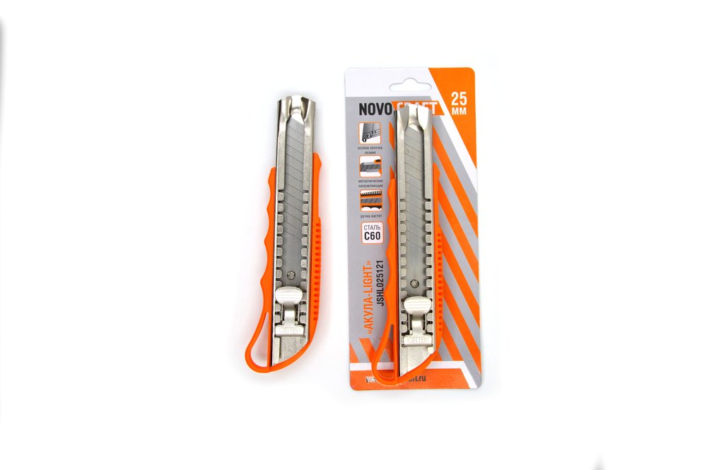 Нож NOVOCRAFT АКУЛА-light 25 мм, PE корпус, 12/144, блистер JSHL025121