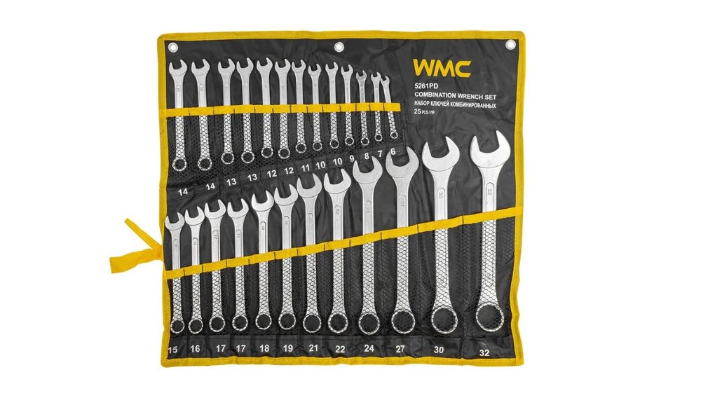 Набор комбинированных ключей WMC TOOLS 25 пр., на полотне WMC-5261PD(54622)