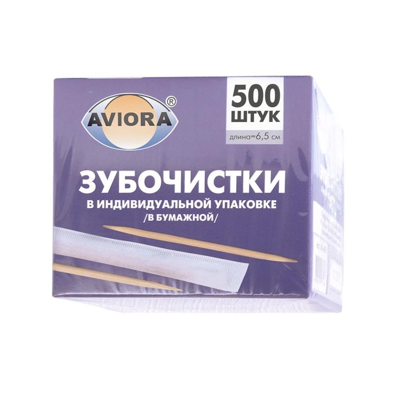 Бамбуковые зубочистки AVIORA в индивидуальной бумажной упаковке, 500 шт в картонной коробке 401-486
