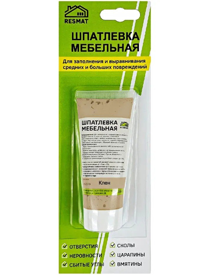 Мебельная шпатлевка Resmat цвет клен, 55 г, блистер арт. 2415