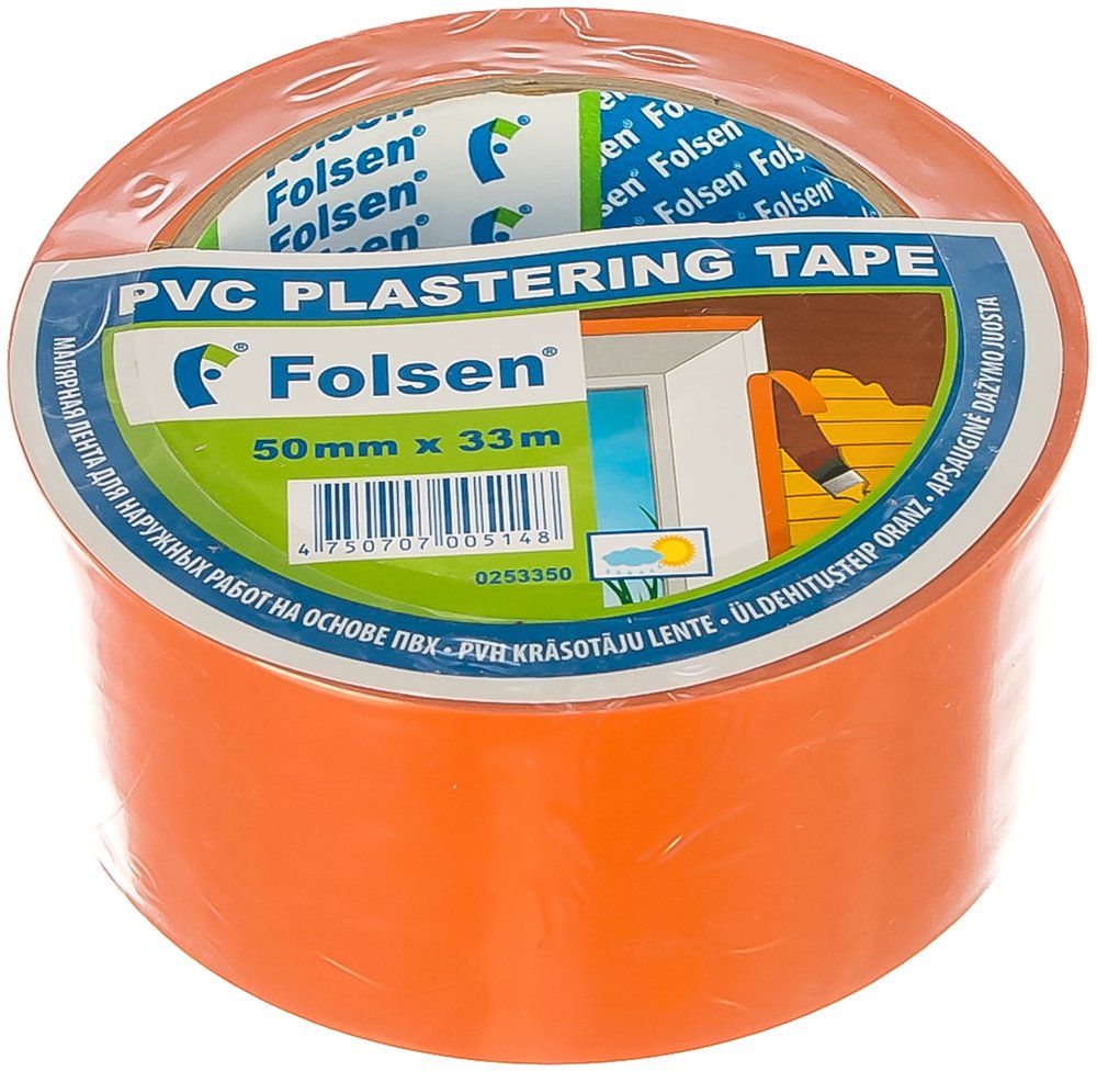 Cтроительная лента PVC Folsen оранжевая, 50мм x 33м 0253350